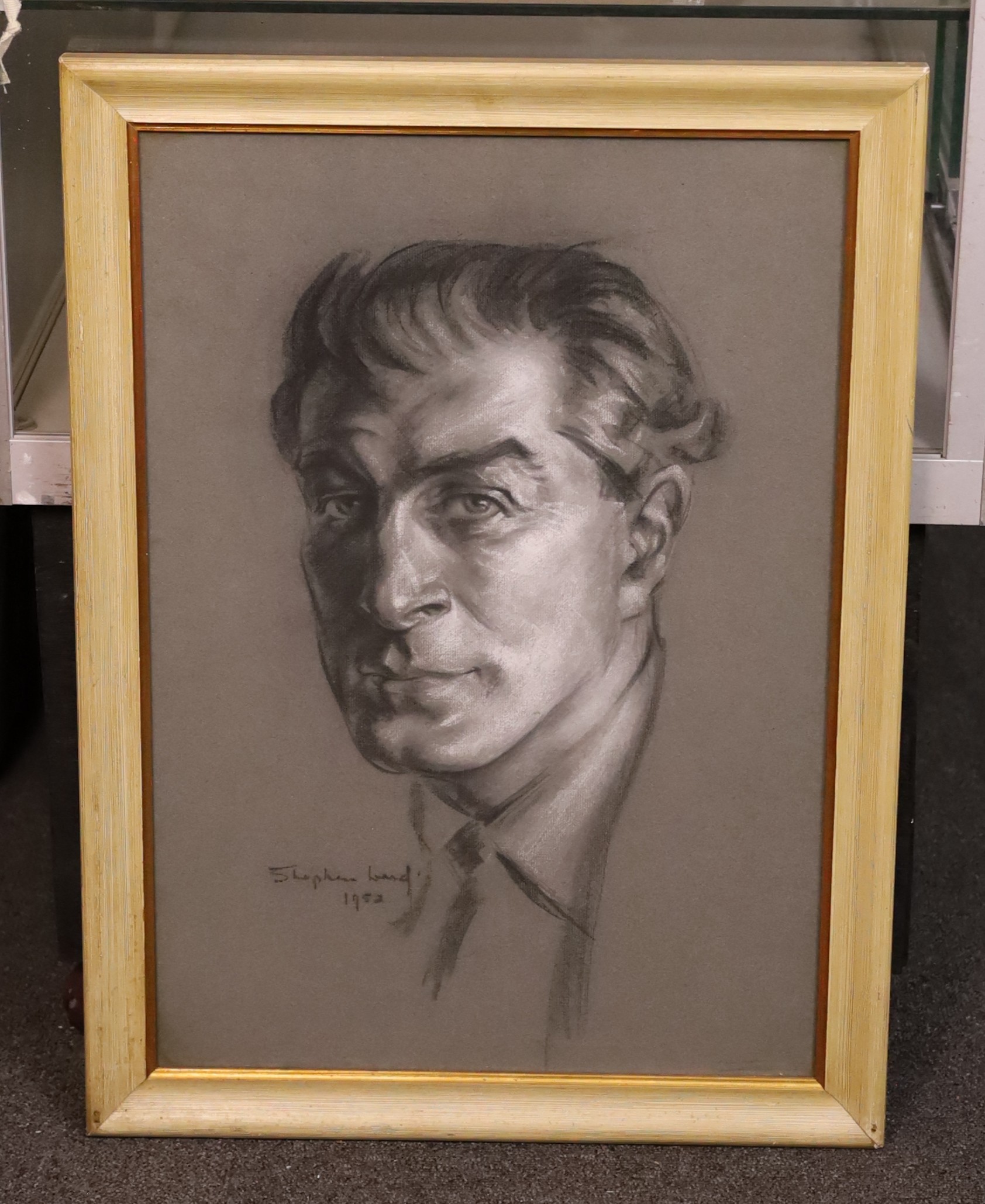 Stephen Thomas Ward (British, 1912-1963), Portrait of ‘Baron’, a high society photographer, charcoal and chalk, 56 x 39cm